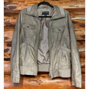 Bernardo Faux Leather Moto Jacket Womens Size Medium‎ Green